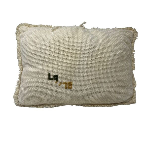 Vintage Cream‎ Pillow Cross-Stitch Love Orange Gold Green Heart Floral Fringe - Picture 2 of 4